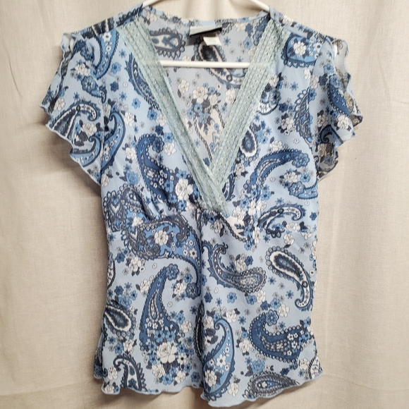 Fashion Bug Light Blue Paisley Lace Blouse - Picture 1 of 9